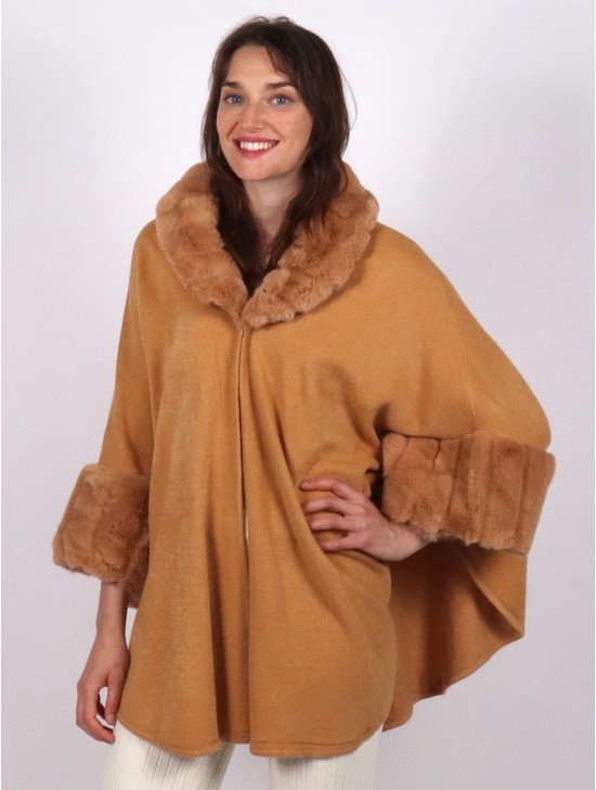 Soft Cape  W/ Fur Collar Shawl